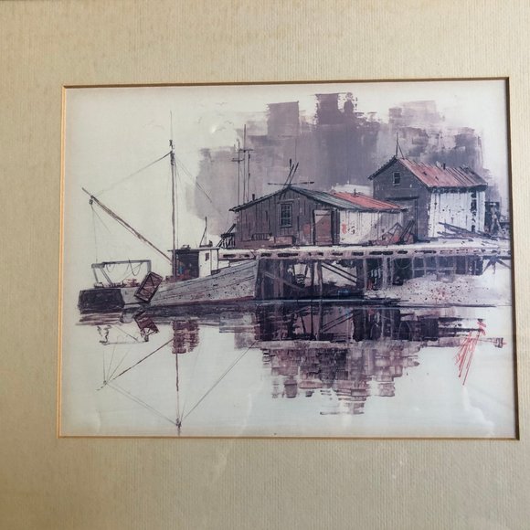 Old village water front scene framed print wall art home decor - Picture 3 of 6